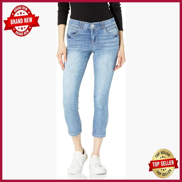 Denim - Cropped Skinny Jeans with Rolled Hem, Mid Rise, Light Wash